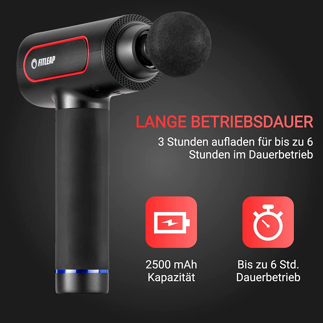 Ergonomische Handmassagepistole, mobil & leicht, für effektive Tiefengewebsmassage und schnelle Muskelentspannung.