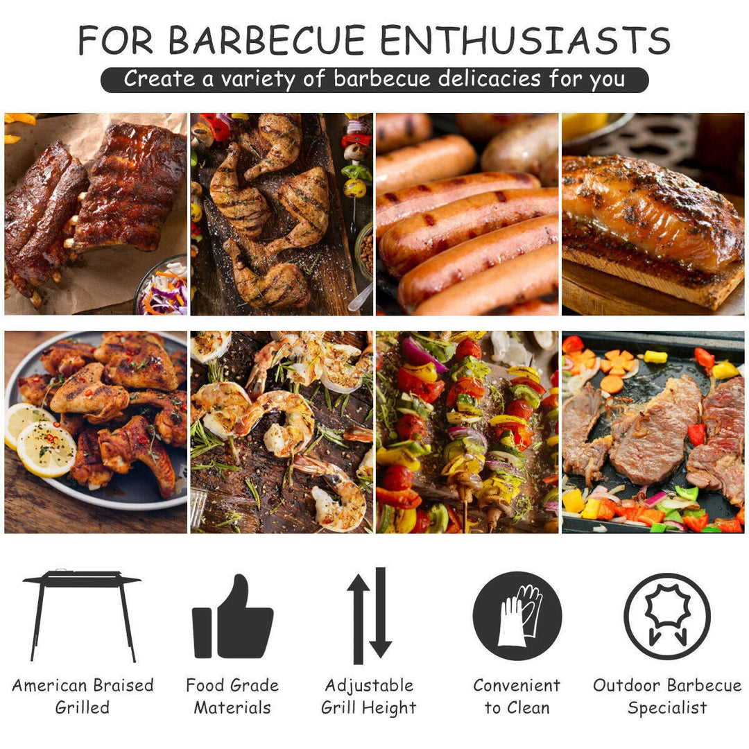Multifunktionaler höhenverstellbarer Outdoor Kohlegrill aus Edelstahl. Perfekt für Garten, Camping und Familien-BBQ.