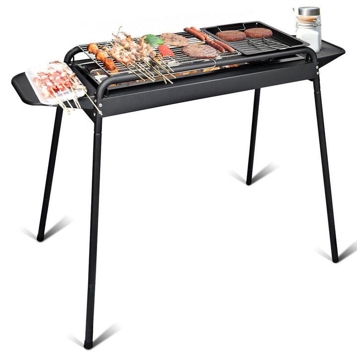 Mobiler Edelstahl-Kohlegrill, höhenverstellbar. Ideal für Picknick, Camping und Familienfeste im Freien.