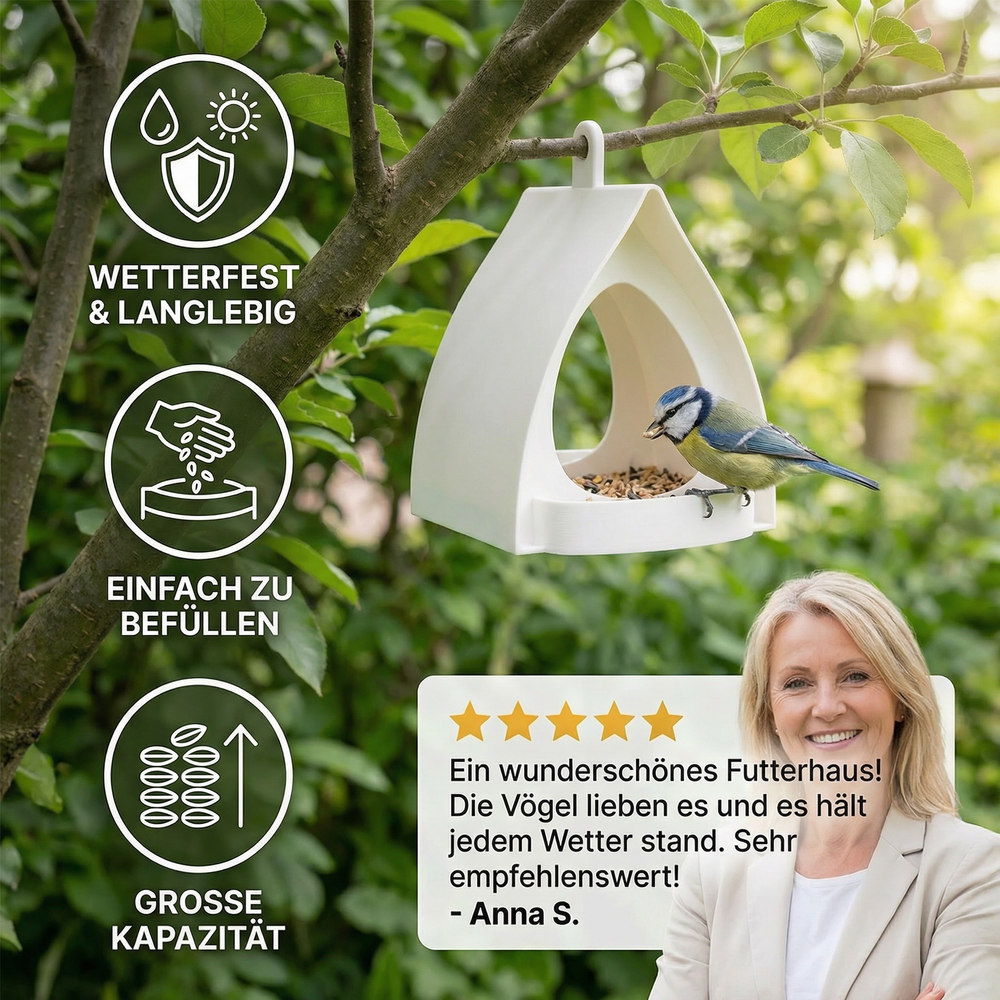Robustes, wetterfestes Vogelfutterhaus zum Hängen, ideal für Wildvögel im Garten & auf dem Balkon.