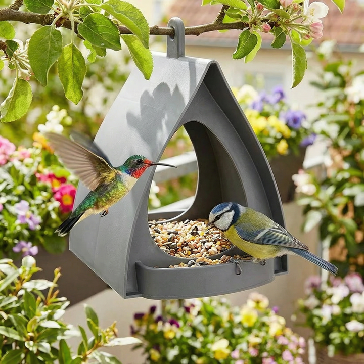 Modernes hängendes Vogelfutterhaus mit großer Kapazität, wetterfest, für Wildvögel auf Balkon & im Garten.