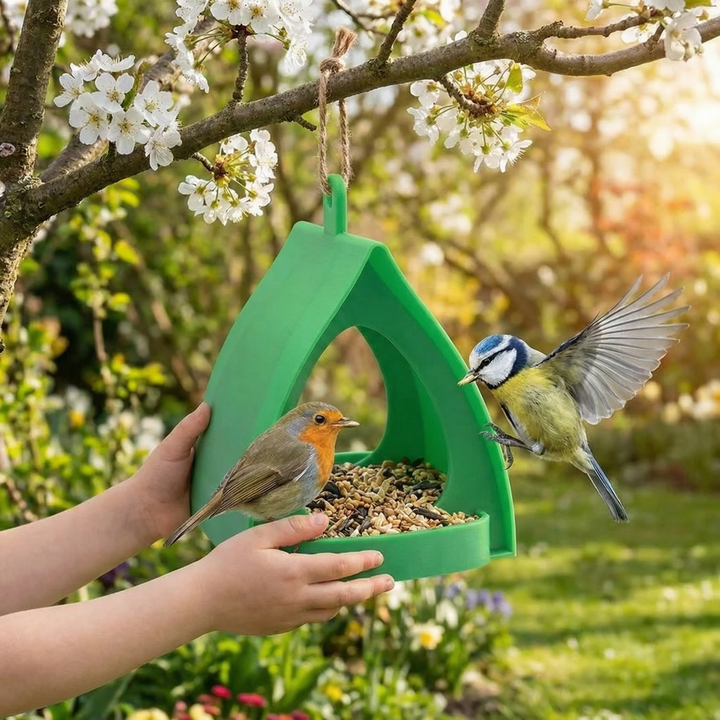Praktisches hängendes Futterhaus, wetterfest & groß, optimaler Treffpunkt für Wildvögel im Garten & auf dem Balkon.