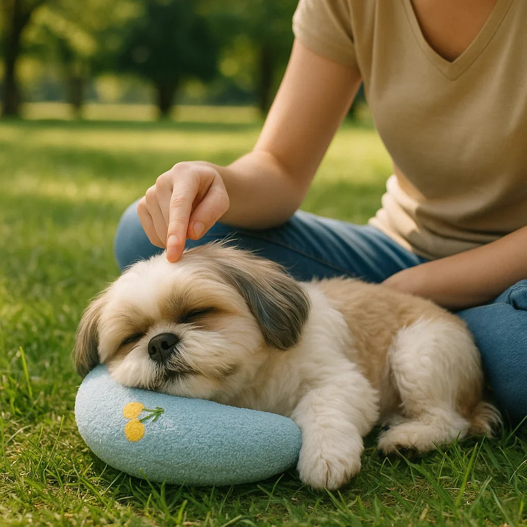 Alter Hund ruht bequem auf dem orthopädischen Hundebett. Ideal bei Gelenkproblemen, fördert gesunde Haltung & Entspannung.