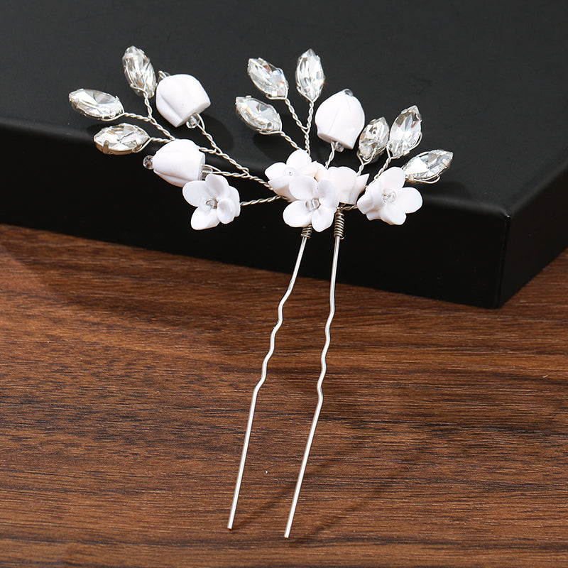 Damen Haarschmuck: Elegante Braut Haarnadeln mit weißen Perlen & glitzernden Strassblumen, festlich & schick.