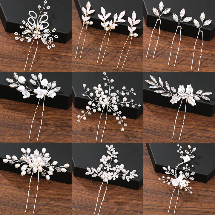 Set von Hochzeits-Haarnadeln mit filigranen Blumen aus Strass & Perlen, exklusiver Haarschmuck für die Braut.
