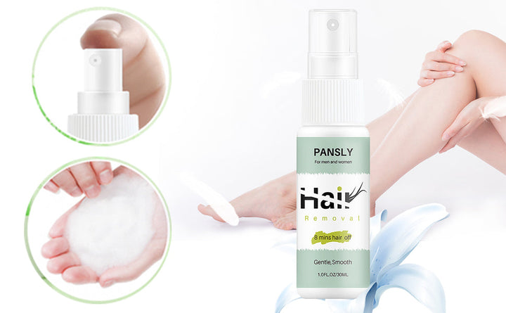 Person wendet Unisex Haarentfernungsspray an für einfache, schnelle Enthaarung und langanhaltend glatte Haut.