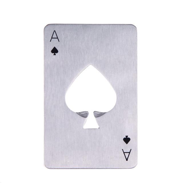 Kartenförmiger Flaschenöffner mit Pik-Symbol, in elegantem Silber & Schwarz, ideal für die Hosentasche.