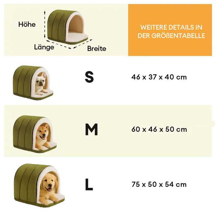 Modernes Höhlenbett, gemütlicher Rückzugsort für Hund & Katze. Fördert Ruhe und tiefen Schlaf.