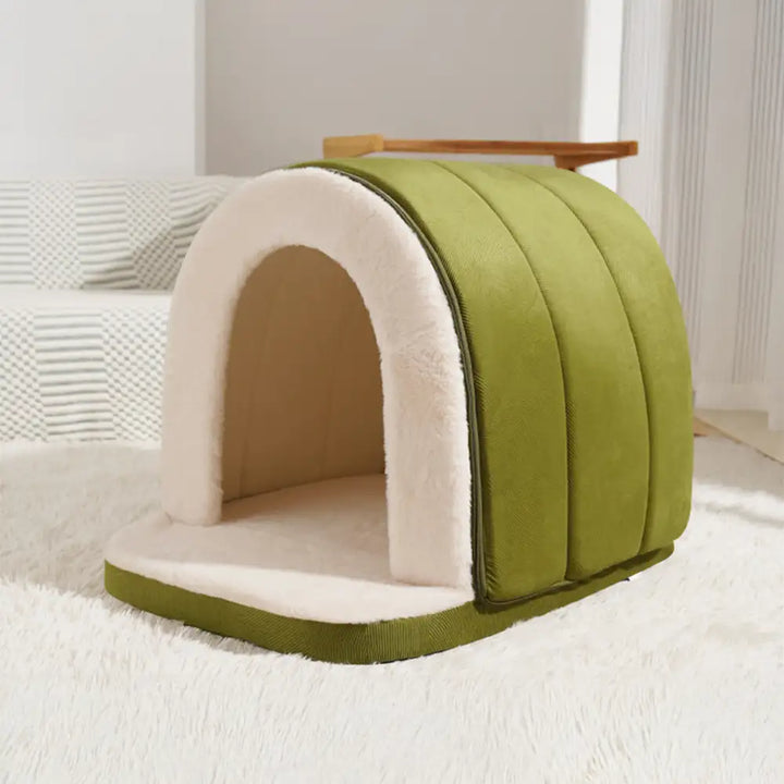 Premium Haustier Höhlenbett, super gemütlich & warm. Unterstützt tiefen, angstfreien Schlaf für Hund und Katze.