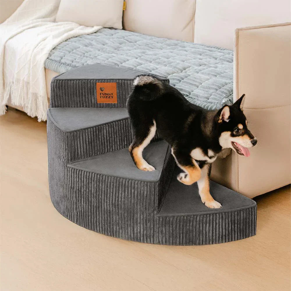 Haustiertreppe aus Cord, gelenkfreundlich für Hunde & Katzen, abnehmbarer Bezug.