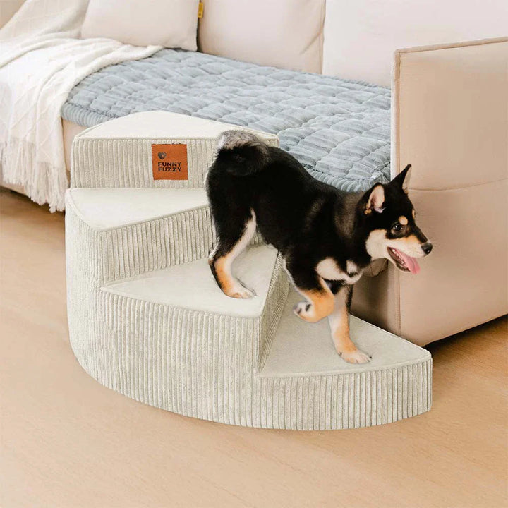 Kleine Hundetreppe aus Cord, ideal für Sofa oder Bett, entlastet die Gelenke.