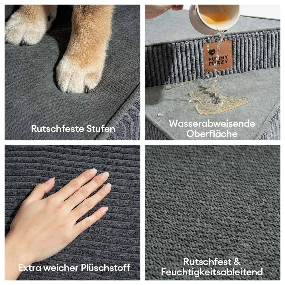Katzentreppe aus Cord mit waschbarem Bezug, bietet Komfort und Sicherheit.