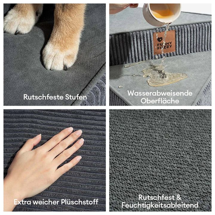 Katzentreppe aus Cord mit waschbarem Bezug, bietet Komfort und Sicherheit.