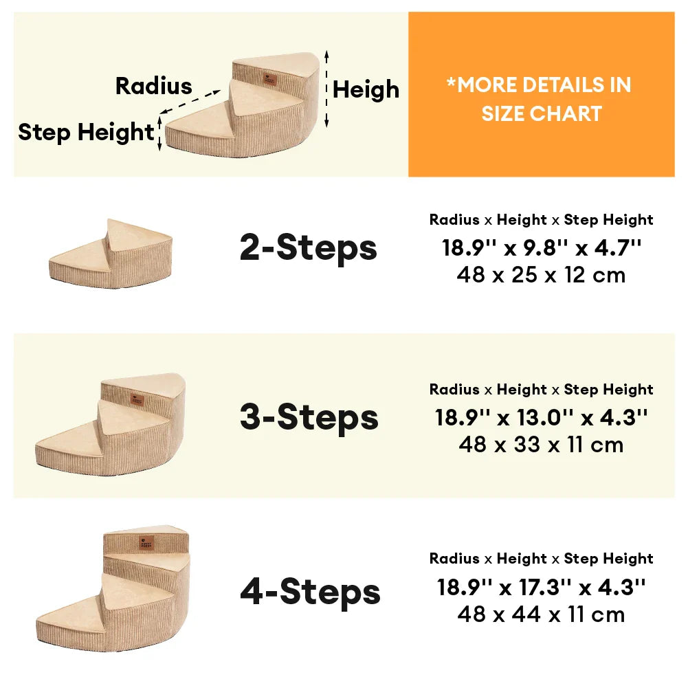Anpassbare Haustiertreppe aus Cord für einfachen Zugang zu Sofa & Bett.