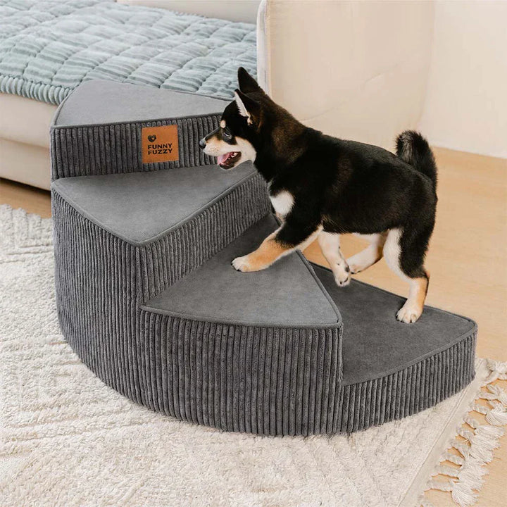 Gelenkfreundliche Hundetreppe aus Cordstoff, pflegeleicht und langlebig.