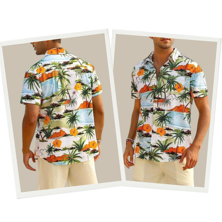 Herren Hawaii Strandhemd, kurzärmelig, mit lebhaftem Muster, perfekt für Sommer und Urlaub.
