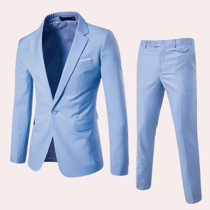 Hochwertiger Herrenanzug für ganzjährigen Komfort. Moderner, formeller Anzug, ideal für Smart Casual & elegante Abendmode.
