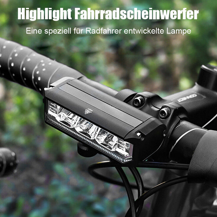 Wasserdichtes LED-Fahrradlicht mit 900 Lumen. USB-aufladbar für sicheres Radfahren bei jedem Wetter.