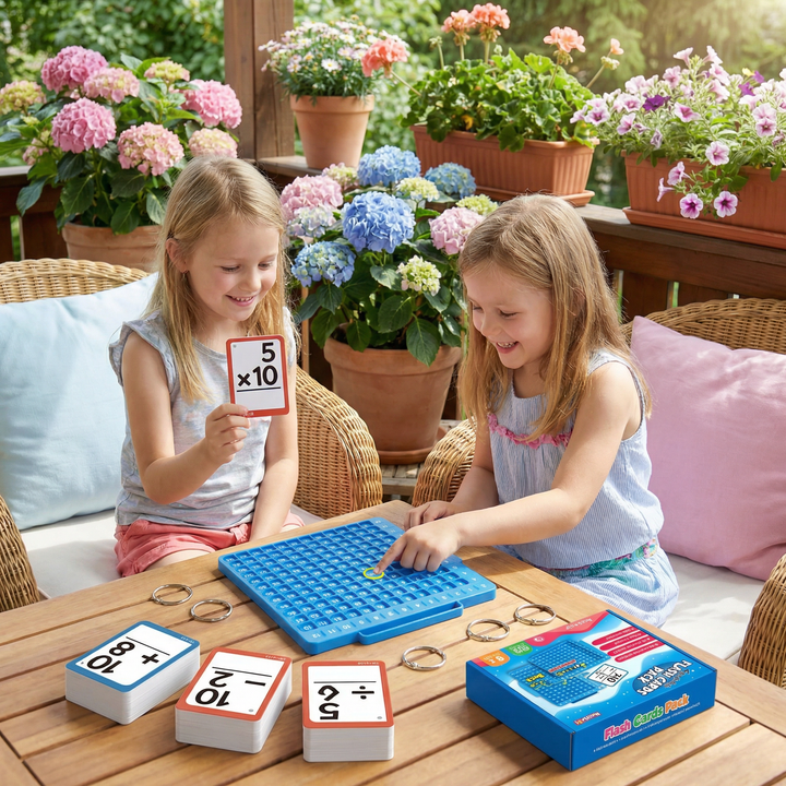 Nahaufnahme der Mathe Lernkarten mit Addition und Subtraktion, perfekt für Vorschule und Grundschulkinder.