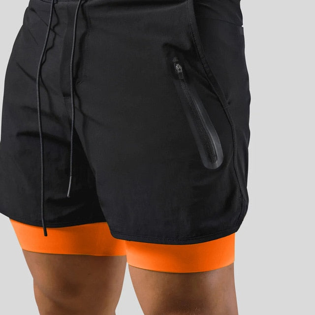 Textur der Herren 2-in-1-Fitnessshorts Mauro, atmungsaktiver Stoff & nahtlose Verarbeitung.
