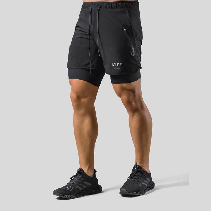 Nahaufnahme der Herren 2-in-1-Workout-Shorts Mauro mit feiner Struktur.