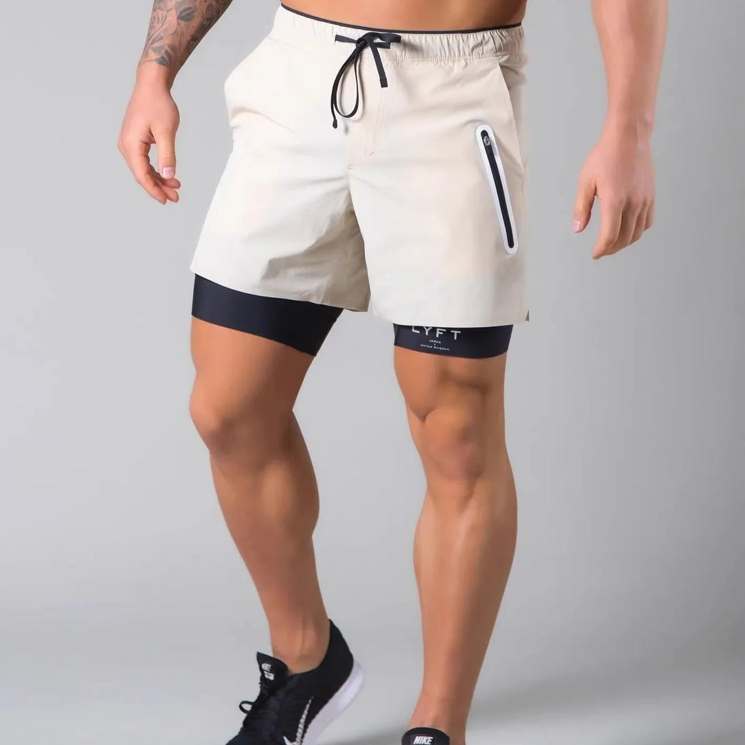 Innovative 2-in-1 Herren Workout Shorts mit integrierter Kompressionsschicht für höchste Leistung.