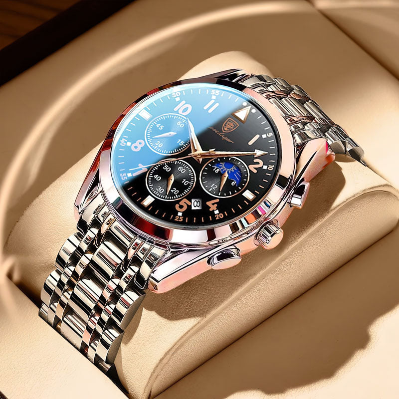 Herren Armbanduhr aus elegantem Edelstahl, präzises Quarzwerk. Klassischer Business-Look, wasserdicht.