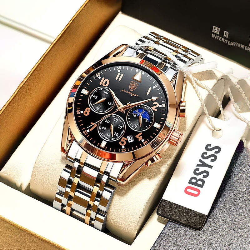 Präziser Herren Chronograph aus silbernem Edelstahl, wasserdicht. Elegante Business-Armbanduhr.