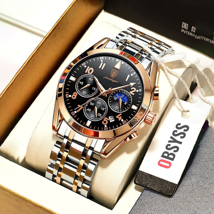 Präziser Herren Chronograph aus silbernem Edelstahl, wasserdicht. Elegante Business-Armbanduhr.