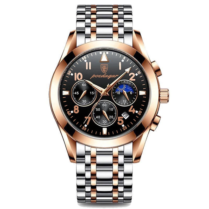 Stilvolle Herrenuhr mit schwarzem Zifferblatt und Edelstahlgehäuse. Elegant für Business & Freizeit.