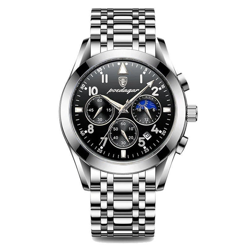 Elegante Herren Armbanduhr in Edelstahl mit Roségold-Akzenten & Chronograph. Zeitloser Business-Stil.