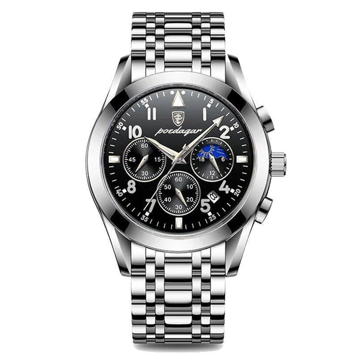 Elegante Herren Armbanduhr in Edelstahl mit Roségold-Akzenten & Chronograph. Zeitloser Business-Stil.