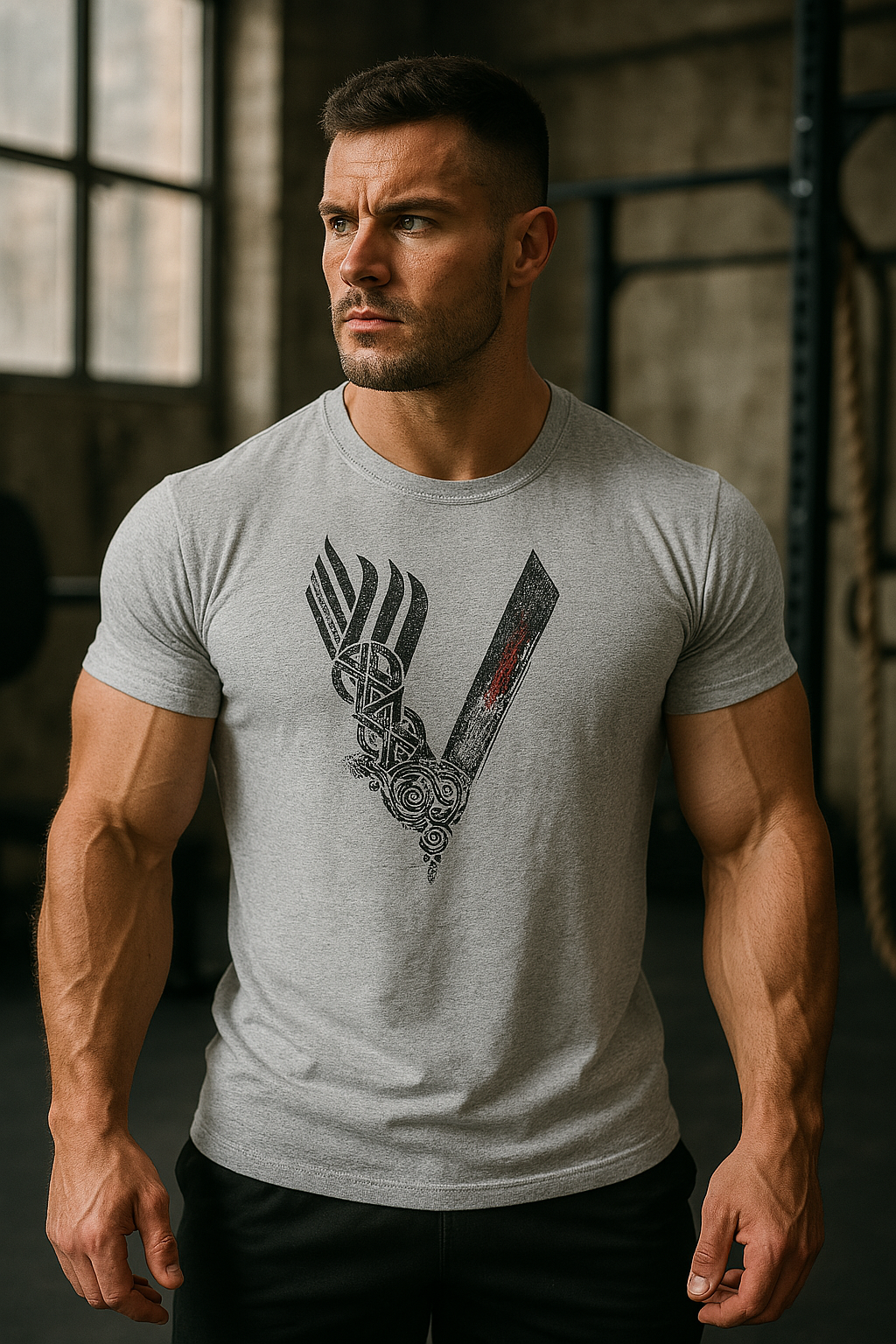Ordentlich gefaltetes Herren Basic Kurzarmshirt, bereit für den Kleiderschrank. Zeitloser Komfort für Männer.
