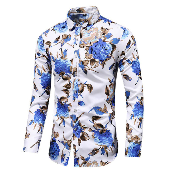 Rückenansicht des Herren Blumenmuster Hemdes "Finn", modisches Design, Langarm, vielseitige Männer Mode.