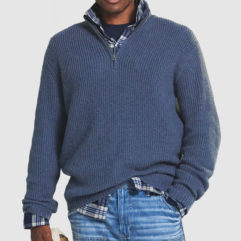 Stylisher Herren Pullover in Blau, Business-Casual mit Reißverschluss, perfekt für den modernen Mann.