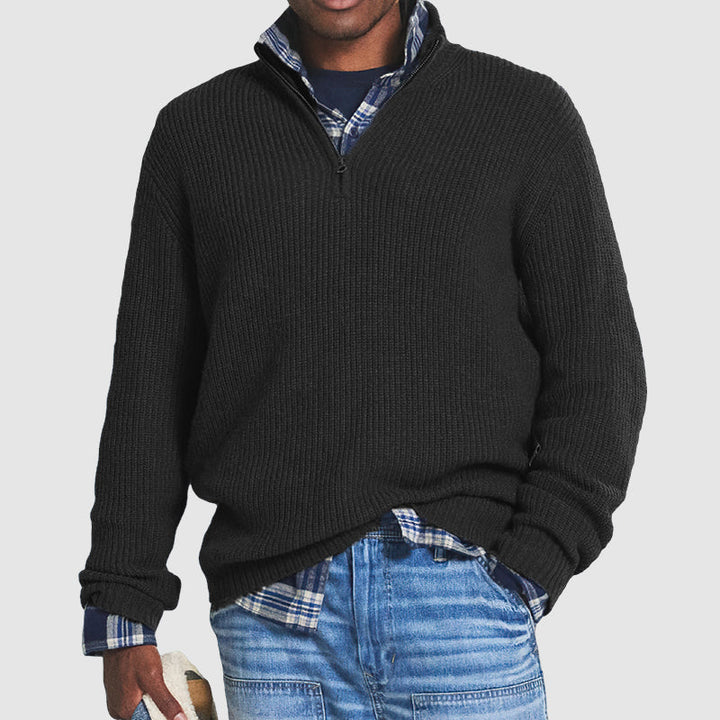 Modischer Herren Pullover, Reißverschluss-Oberteil in Blau, für Eleganz & Komfort im Büroalltag.