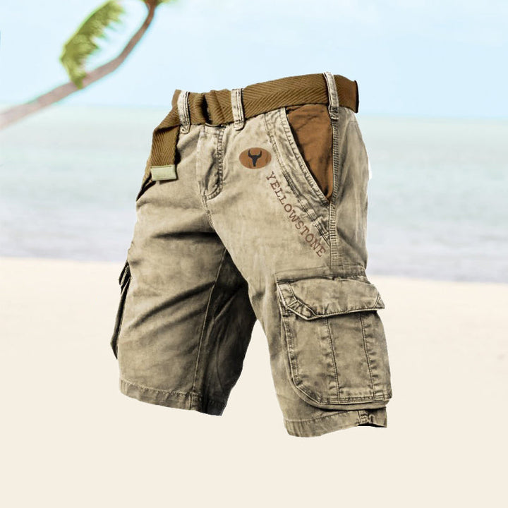 Trendige Herren Freizeit-Shorts Khaki, robuste Sommerhose für Herren. Komfortable Cargo-Kurzhose.