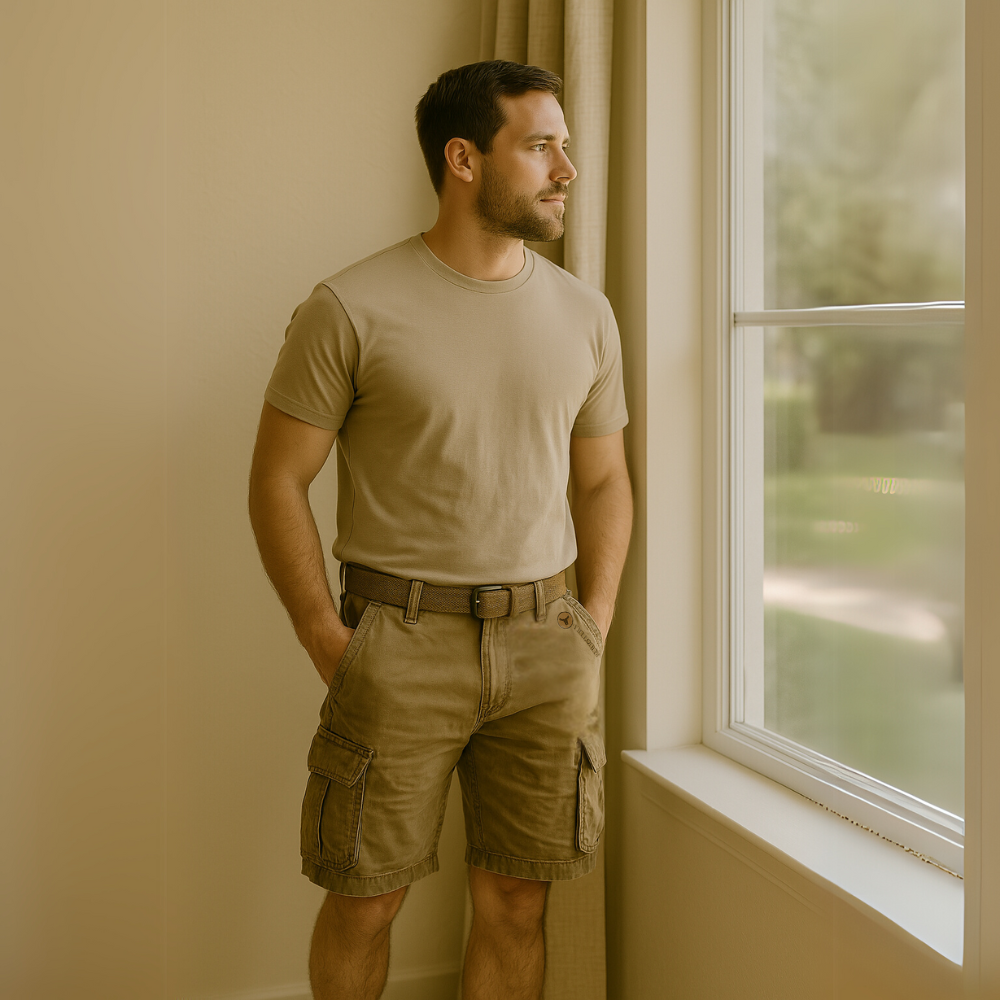 Moderne Herren Sommer-Shorts mit vielen Taschen, ideal für Freizeit & Reisen. Bequeme Cargo-Shorts.