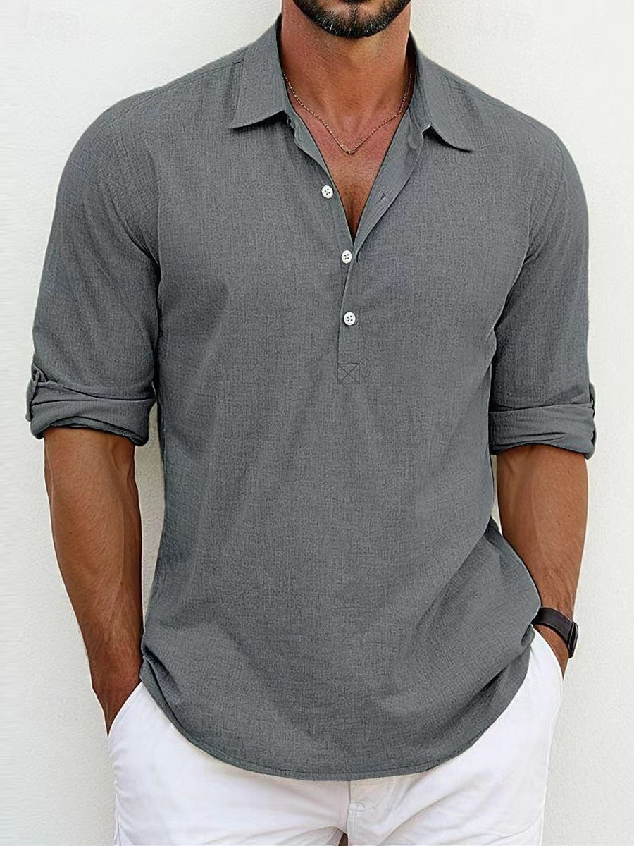 Herren Casual Hemd mit Knopfleiste in Langarm, ideal für Frühling & Sommer. Atmungsaktiv & bequem.