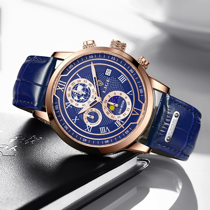 Klares Zifferblatt mit Datumsanzeige und Chronographen-Subzifferblättern einer stilvollen Männeruhr.
