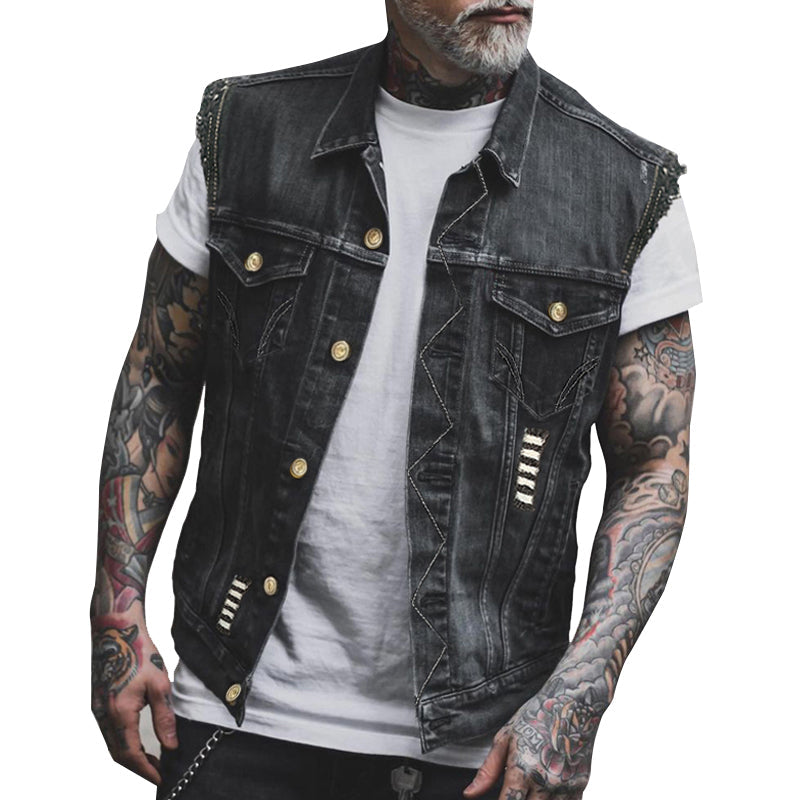 Herren Denim Weste im lässigen Vintage-Stil, perfekt für Streetwear. Ganzjährige Jeansweste für Herren.