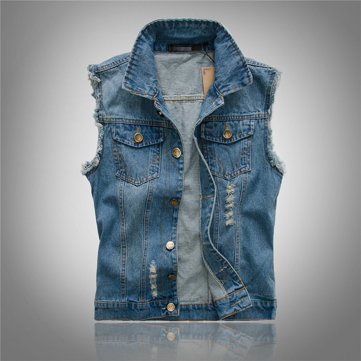 Robuste Herrenweste aus Denim im Vintage-Stil, lässig und modisch. Perfekt als ganzjährige Streetwear-Oberbekleidung.