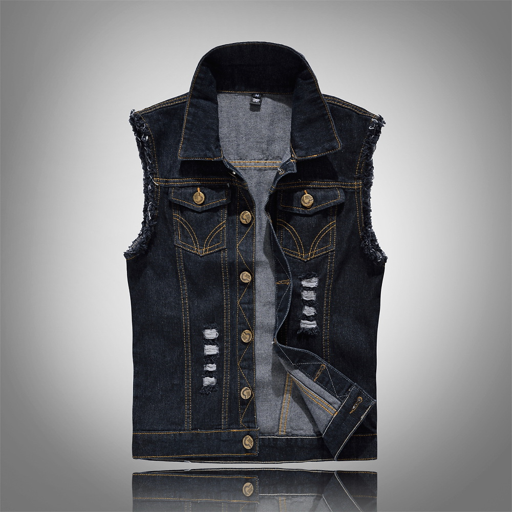Männliche Denim Weste mit lässigem Vintage-Flair. Modische Jeansweste für Herren, ideal für Freizeit und Streetwear.