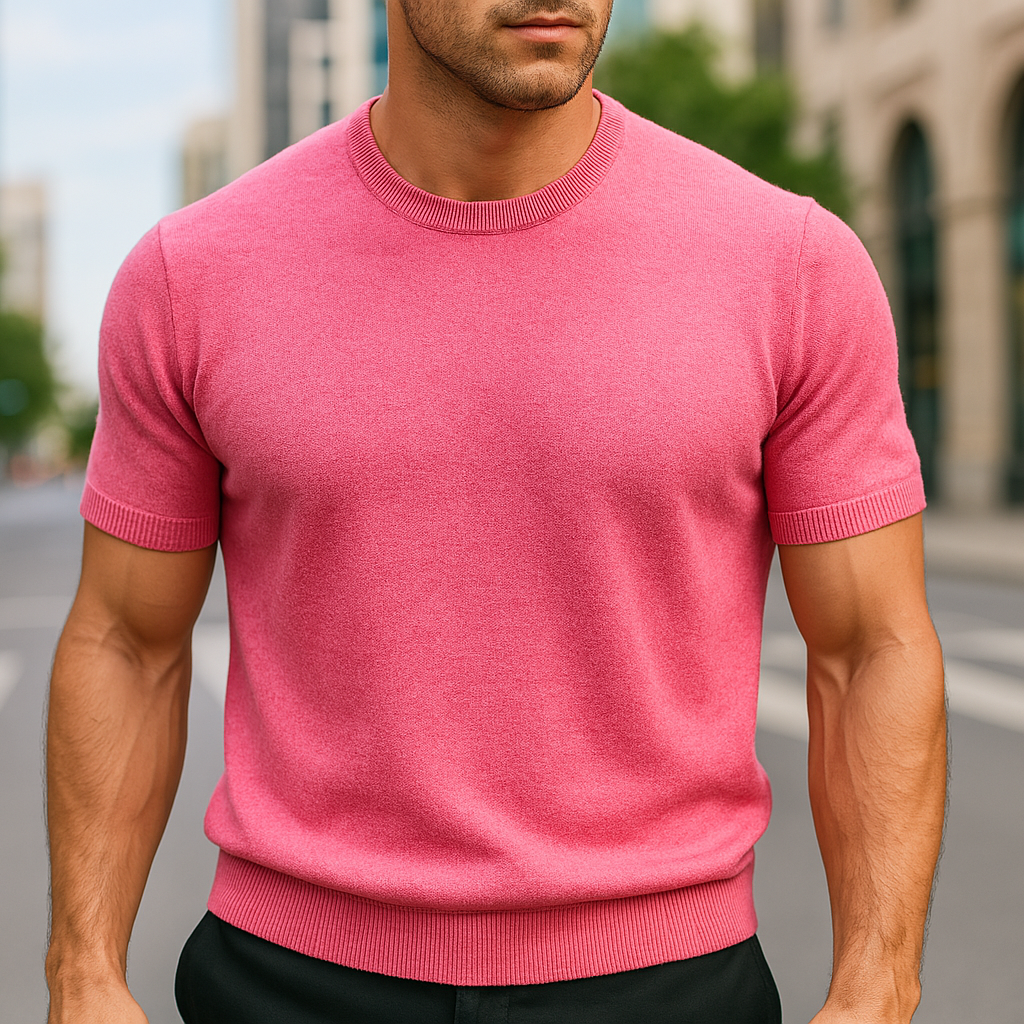 Modernes Herren Freizeit-Shirt Elias, eleganter Merino Kaschmir-Mix, ideal für stilvolle Entspannung.