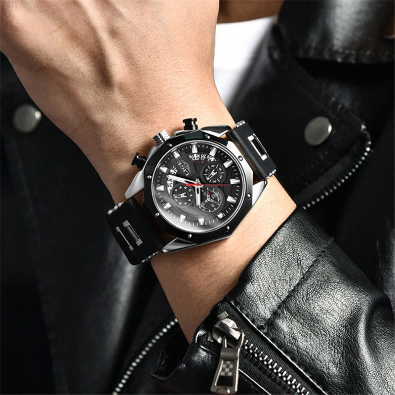 Präzise Quarz-Fliegeruhr für Herren, mit klassischem Zifferblatt und angenehm tragbarem Lederarmband. Vintage.