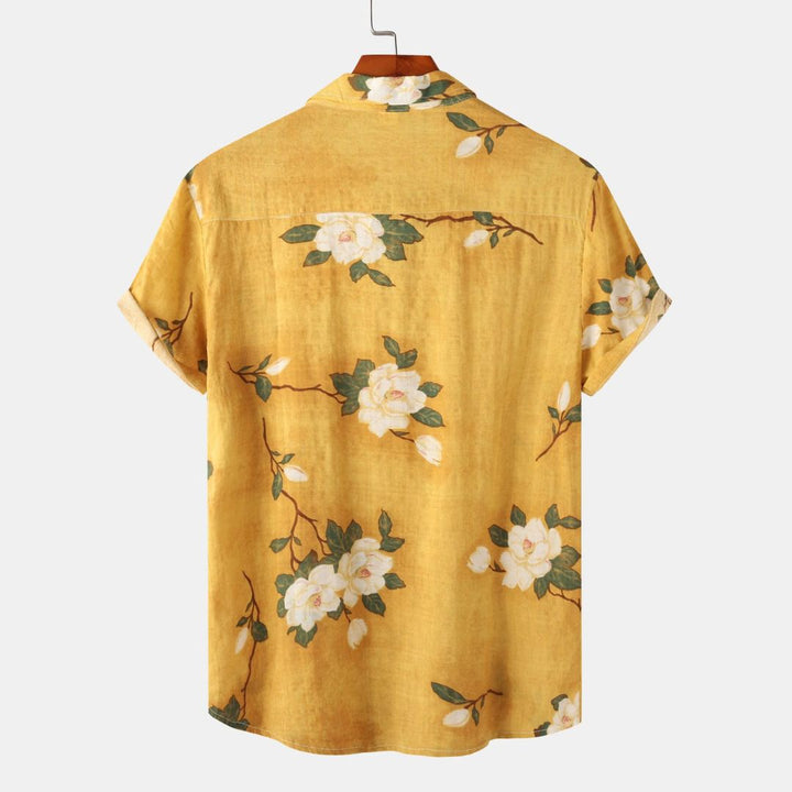 Elegantes Herren Blumenhemd aus leichtem Stoff, perfekt für Frühling & Sommer. Komfortables Kurzarm Freizeithemd.