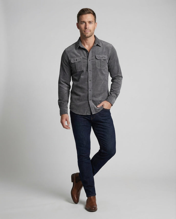 Herren Freizeithemd Vintage Stil, Slim Fit Langarm. Stylisches Übergangshemd für Casual Looks & Herrenmode.