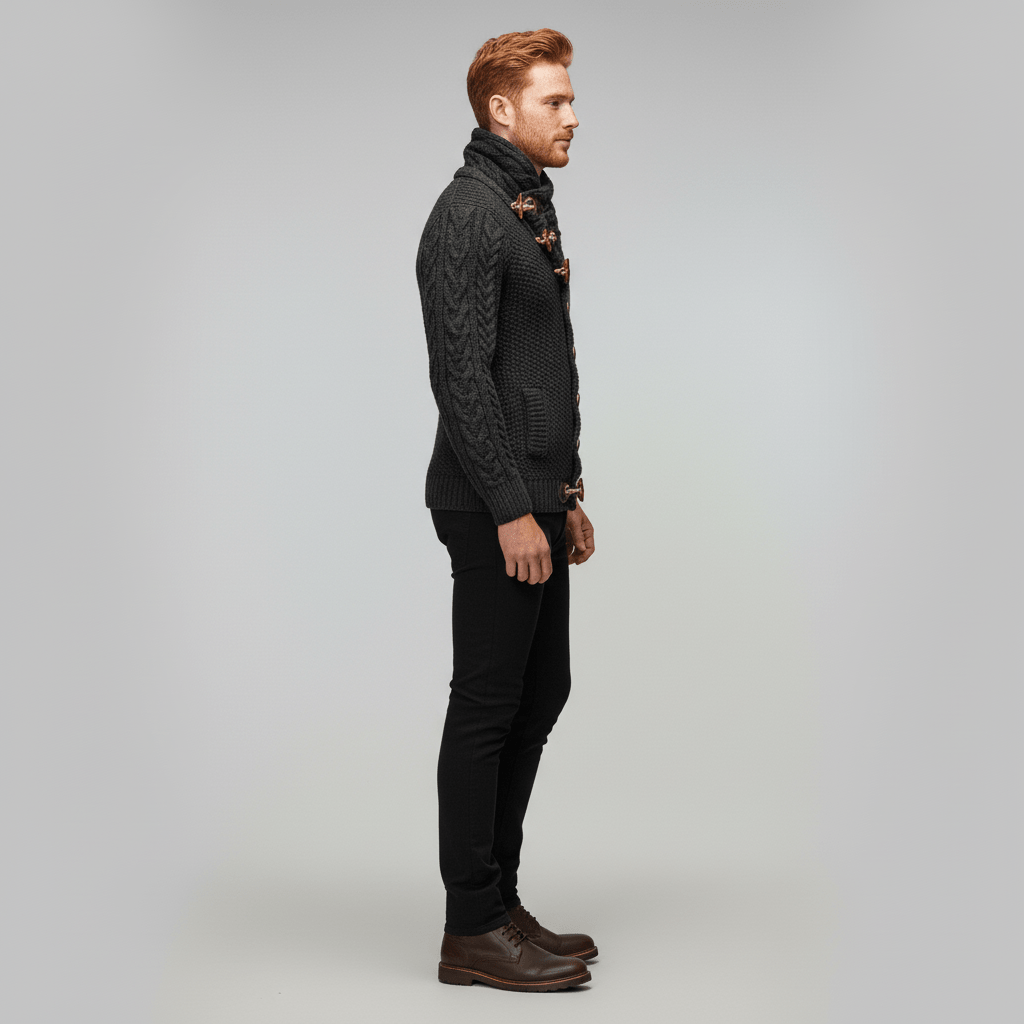 Modischer Herren Strick-Cardigan (Nicholas), Grobstrick-Design für stilvolle Herbst-Outfits.