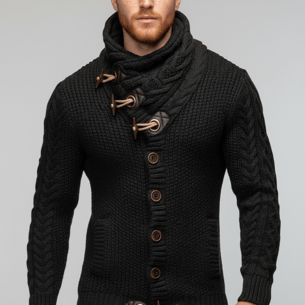 Hochwertiger Herren Grobstrick-Cardigan, wärmend & atmungsaktiv, ideal für kalte Tage.