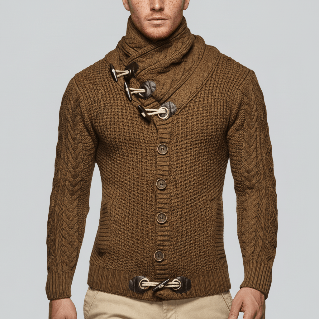 Nicholas Herren Grobstrick-Cardigan, lässiger Langarm-Stil mit Stehkragen für Herbst-Winter.
